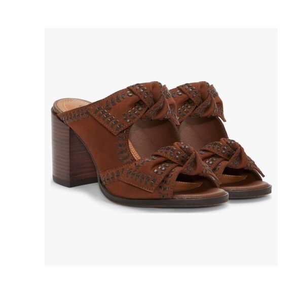 Lucky Brand Dynah Bow Block Heel Chocolate Brown Dress Sandals Size 7 - Picture 4 of 9